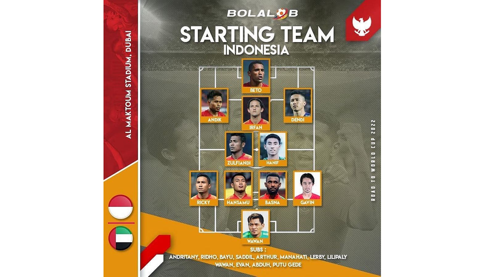 Đội hình của Indonesia trận Malaysia và UAE đã hình thành 4-2-3-1 với 2 tiền vệ trụ