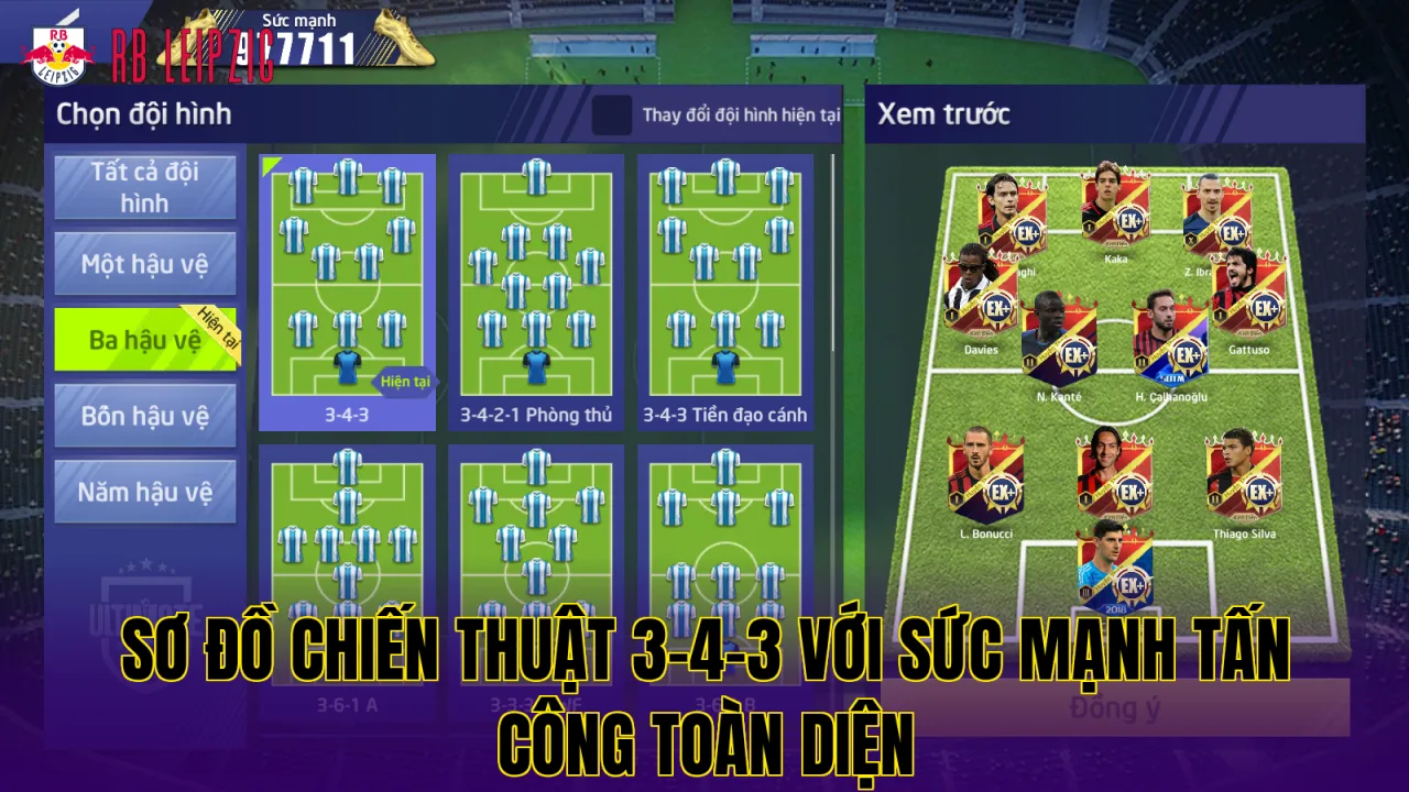 Sơ đồ chiến thuật 3-4-3 với sức mạnh tấn công toàn diện