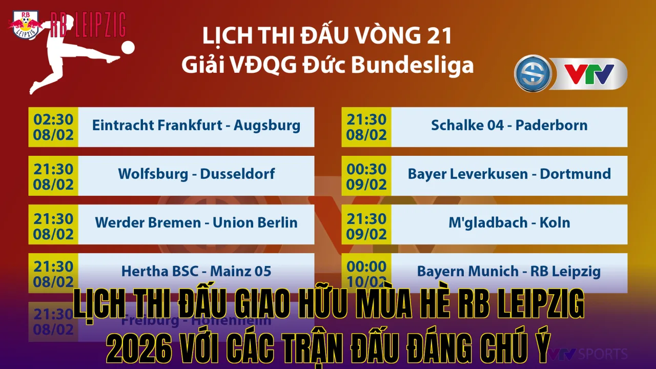 Lịch thi đấu giao hữu mùa hè RB Leipzig 2026 với các trận đấu đáng chú ý